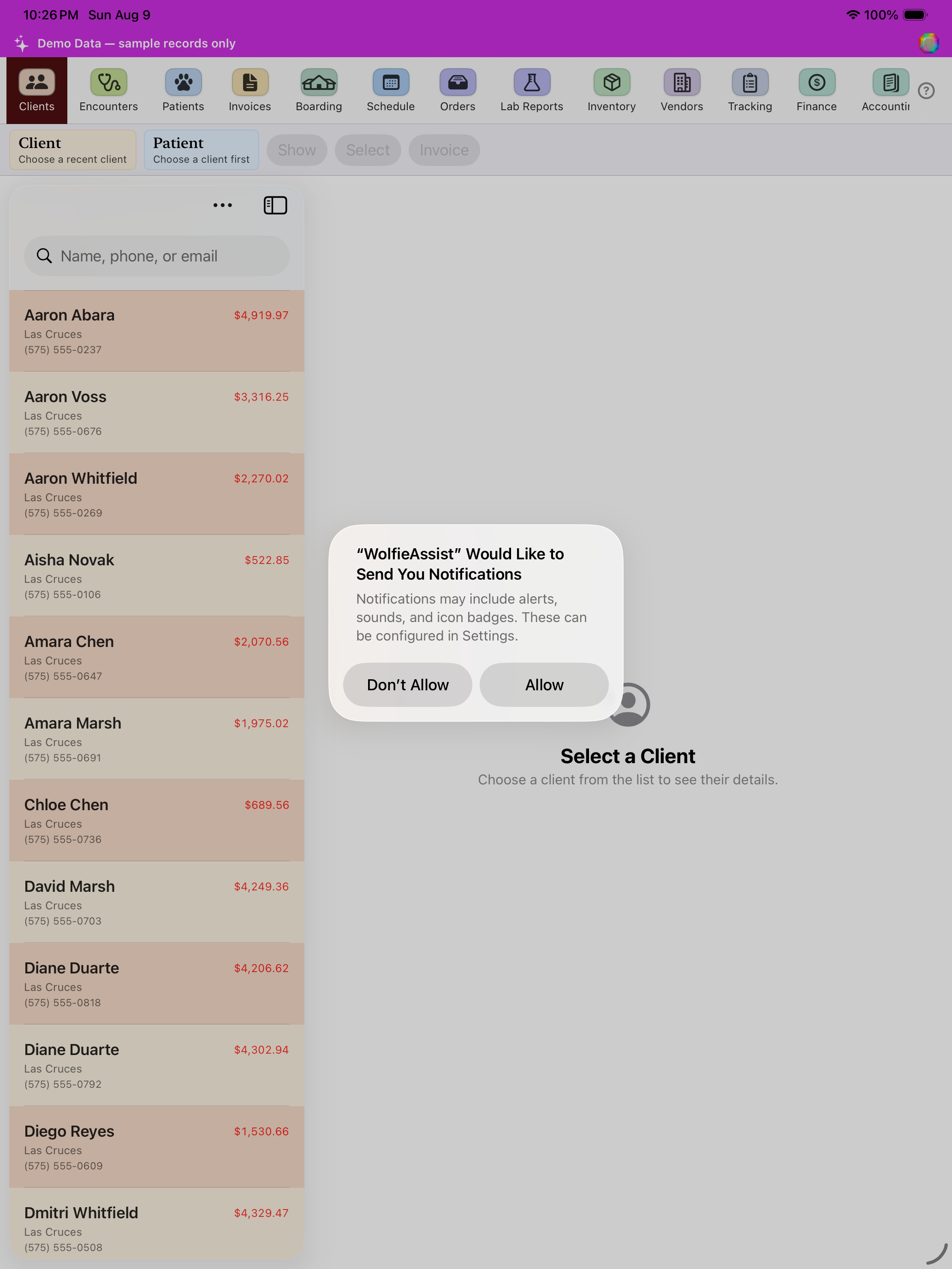 Clients screenshot
