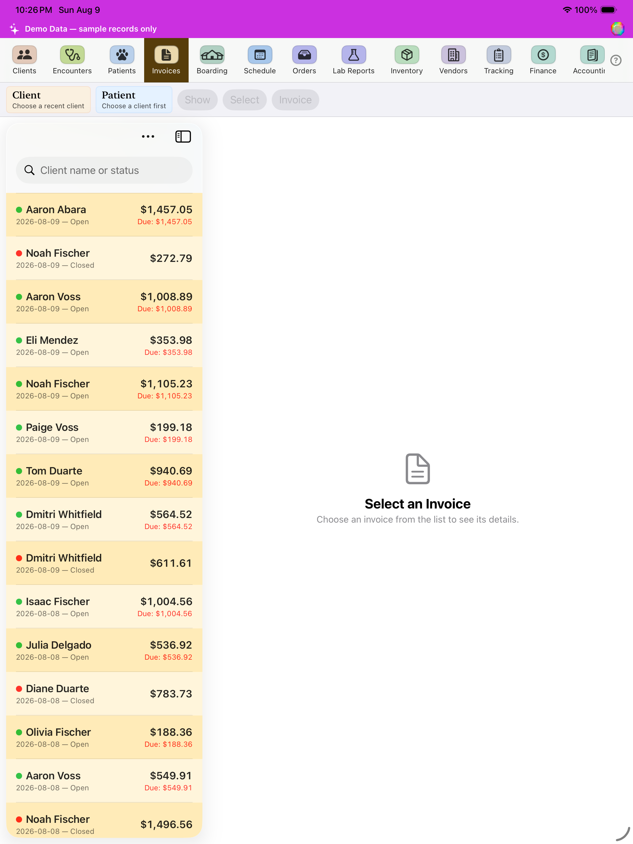 Invoices screenshot